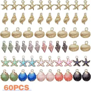 60PCS Shell Starfish Conch Charms Alloy Ocean Theme Pendants Sea Animals Dangle Charms for DIY Earrings Necklace Bracelet Crafts Jewelry Making Accessories