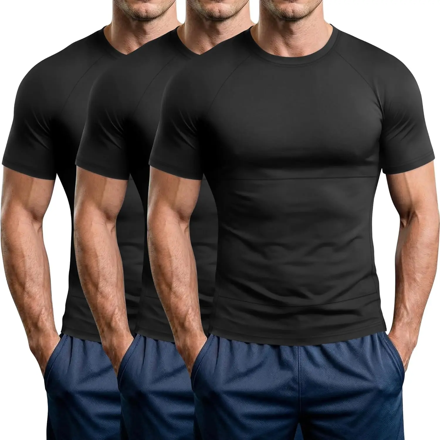 Men's 3-Pack Compression T-Shirts - Short Sleeve, Quick Drying, Slimming Athletic Base Layers for Running, Workout Undershirts, Compression Shirts, Men's Compression Shirts