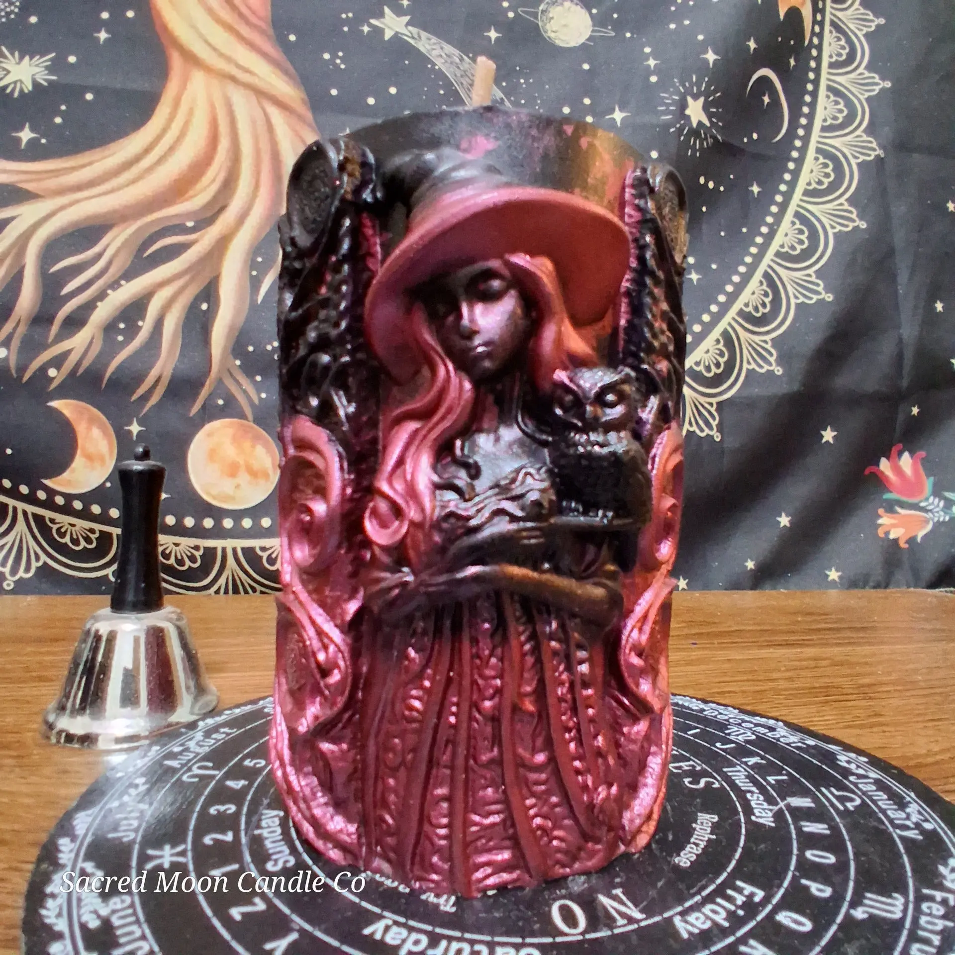 Witch's Familiar Owl and Witch Pillar Candle