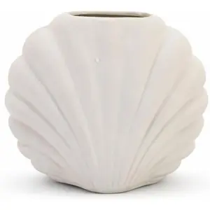 Ceramic Shell Vase, Matte White Decorative Vase for Home Decor, Modern Coastal Flower Vase for Pampas Grass, Small Tabletop Vase for Living Room Shelf Bedroom Entryway