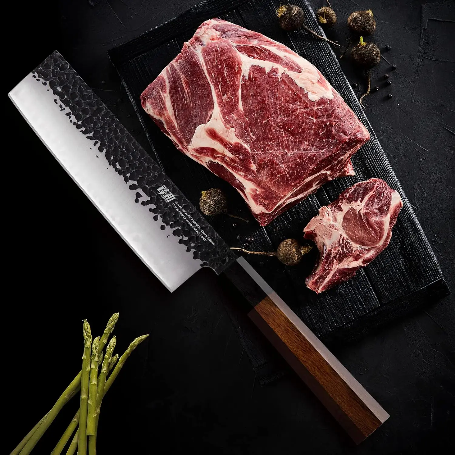 FINDKING Dynasty Series 7-Inch Japanese Nakiri Knife - Professional Thick Clad Dimples Kitchen Cutlery, 9Cr18MoV High Carbon Steel Blade, Ergonomic African Rosewood Octagonal Wooden Handle, for Shredding, Slicing Utensils, Kitchenware, Cutting