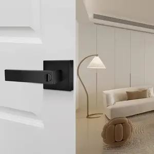 Modern Door Handle, Aluminum Alloy Door Handle with Keyhole, Flat Lever Door Handle for Wooden Door, Aluminum Door, Stainless Steel Door, Iron Door, Privacy Door Handle