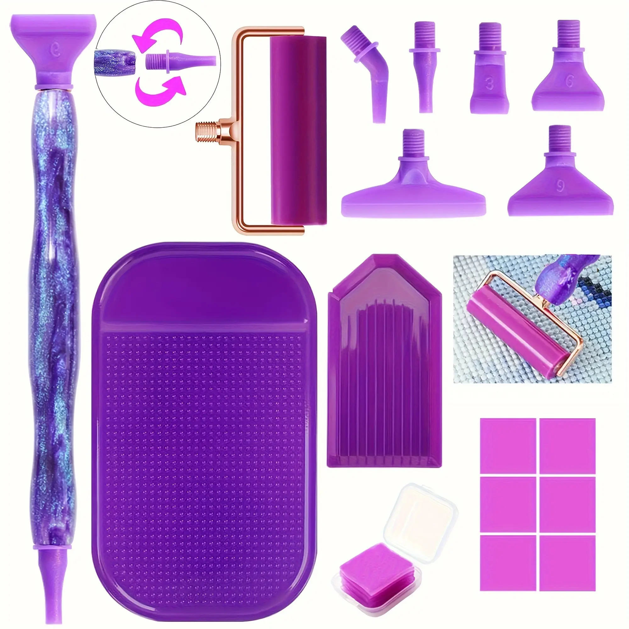 Multifunctional DIY Diamond Tool Set, Diamond Art Tools, Deep Color Sand Texture Drill Pen Kit, Plastic Screw Head & Roller Pad Included, Diy Kits