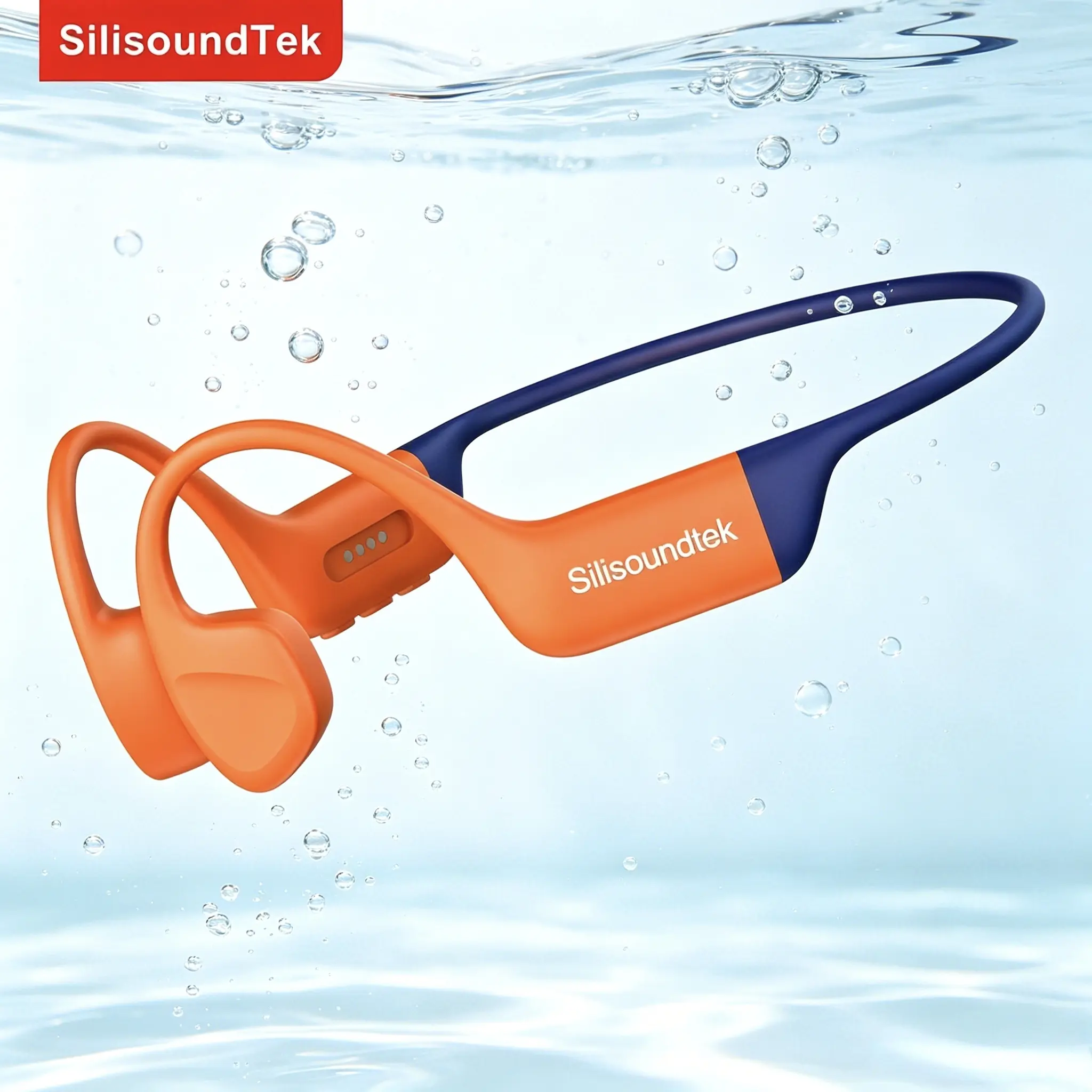 SilisoundTek S800PRO Bone-Conducting Open-Ear Bluetooth Headphones - Adjustable Silicone Skin-Friendly Super Light Audio Device, 32GB MP3 Mode, IP68 Waterproof, Bluetooth V5.3, 8h Playtime, Outdoor, Surfing, Fast Charge, Batteries Included, Gadget for Him