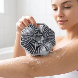 Silicone Exfoliating Body Scrubber, Gentle Shower Brush with Hand Strap for Deep Cleaning & Dead Skin Removal, Ergonomic Design Soap Dispenser Bath Tool for All Skins