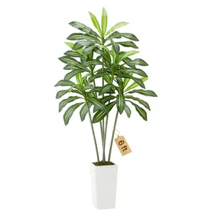 VEVOR Artificial Dracaena Tree 6 ft,  Fake Palm Tropical Plants with White Tall Planter, Faux Floor Silk Plant in Pot, Large Trees for Home Office Living Room Decor House Warming, Indoor Outdoor