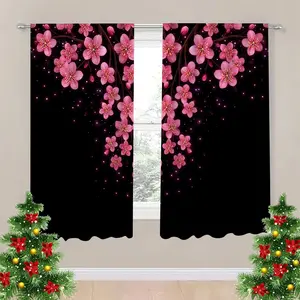 Pink cherry blossom branch blackout Window Cover Privacy Grommet Curtains, easy to maintain, suitable for decorating bedrooms, offices, kitchens and living rooms.