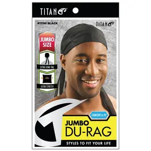 Titan Jumbo Durag - Extra-Long & Stretch Do-Rag for Big Hair & Waves - Edge-Friendly, Breathable, Secure Fit, Black