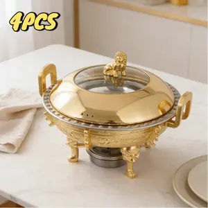 CNCEST Traditional Chafing Dishes (Set of 4) 8.7" Palatial Style Gold Tripod Warmers w/Alcohol Stoves for Catering & Banquets, Home and Party