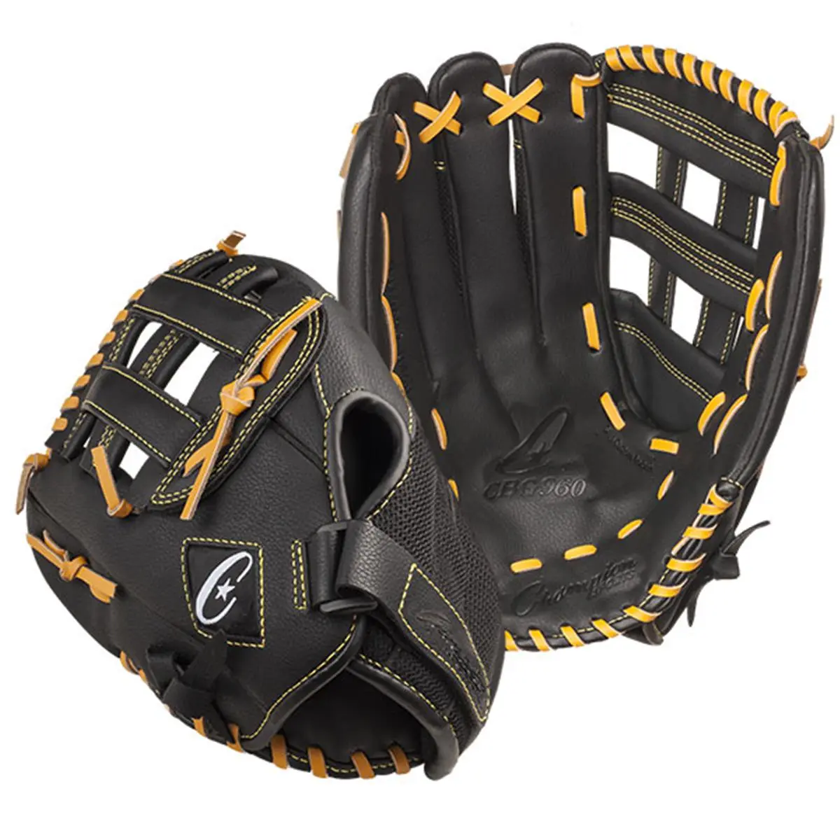 Champion Sports 14 in. Leather Youth Softball PE Glove - Full Right, Black, Adjustable Wrist Strap, Cloth Hook-and-Eye Closure, Nylon Mesh Back, Recreational Play, Ready-to-Use Right Out of the Box