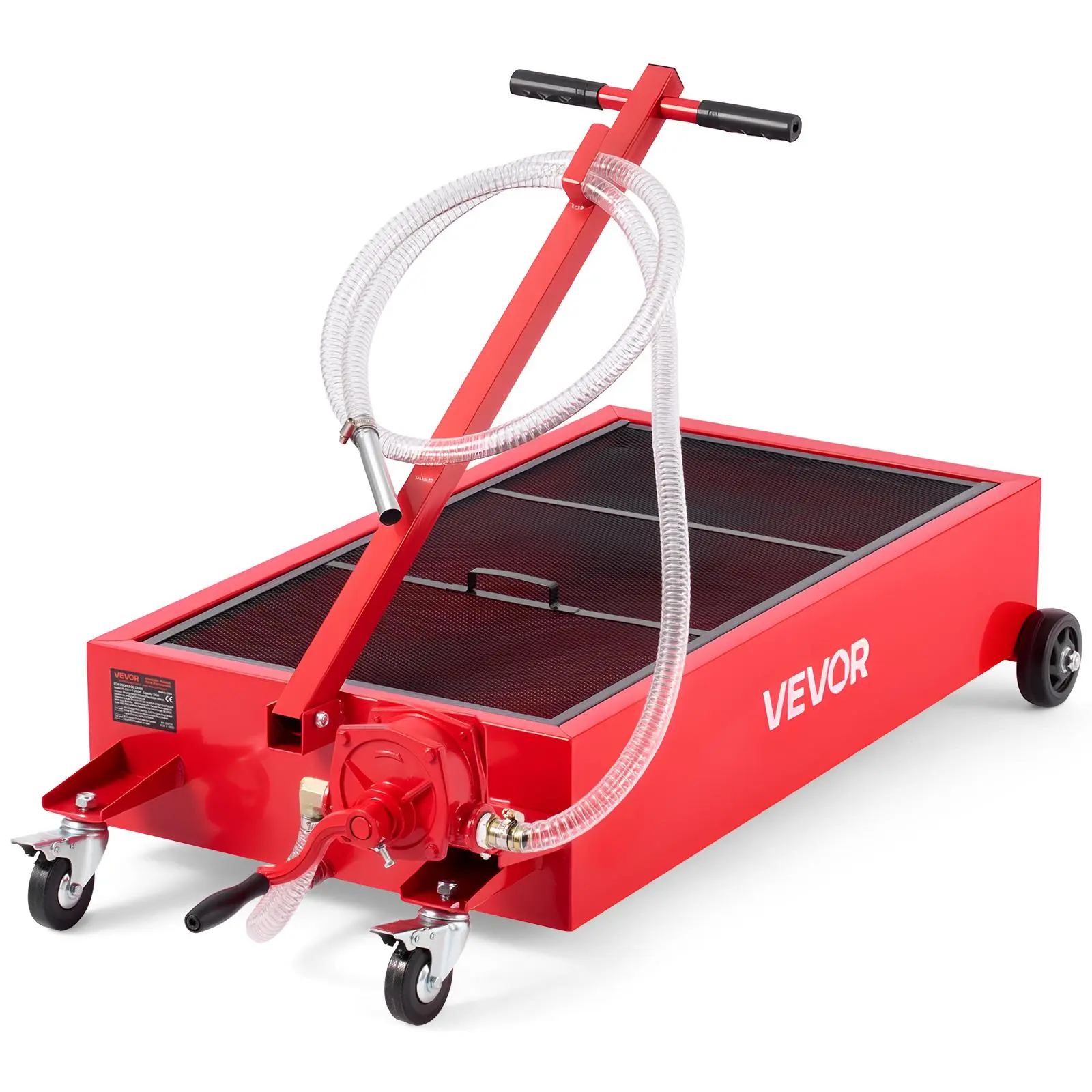 【summerfinds】VEVOR Low Profile Oil Drain Pan, 20 Gallon Capacity, Rolling Oil Drain Pan with Manual Pump, 7.2 ft Hose & T Folding Handle, Leak-proof & Corrosion-resistant, Fit for Cars, SUVs, Trucks, ATVs, Red