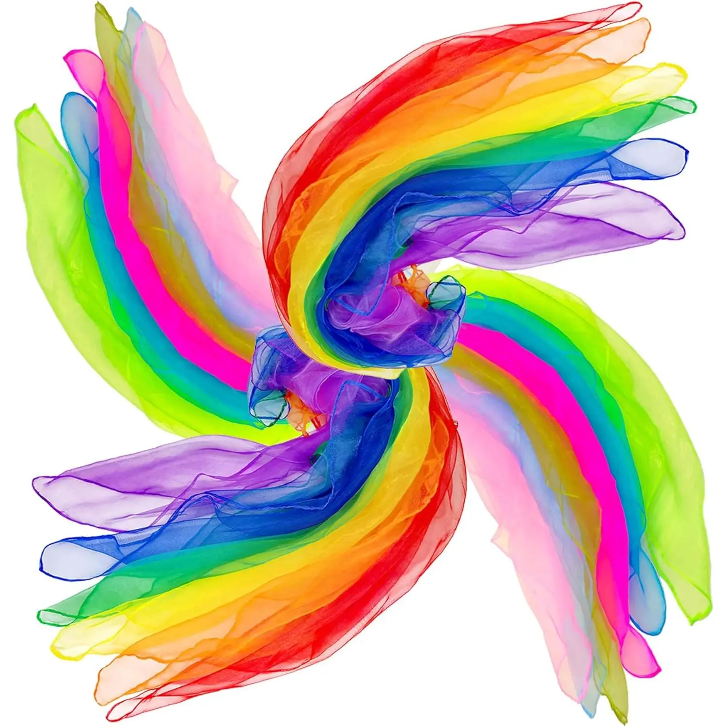Kids' Dancing Scarves - 24-Piece Set with Refined Edge, Thin Soft Fade-Resistant Fabric, 12 Rainbow Tie-Dye Colors for Juggling & Sensory Play, Hand Wash Only, Avoid Bleach, Lightweight, Ideal for 3-4 Years & Childcare Centers, All Seasons