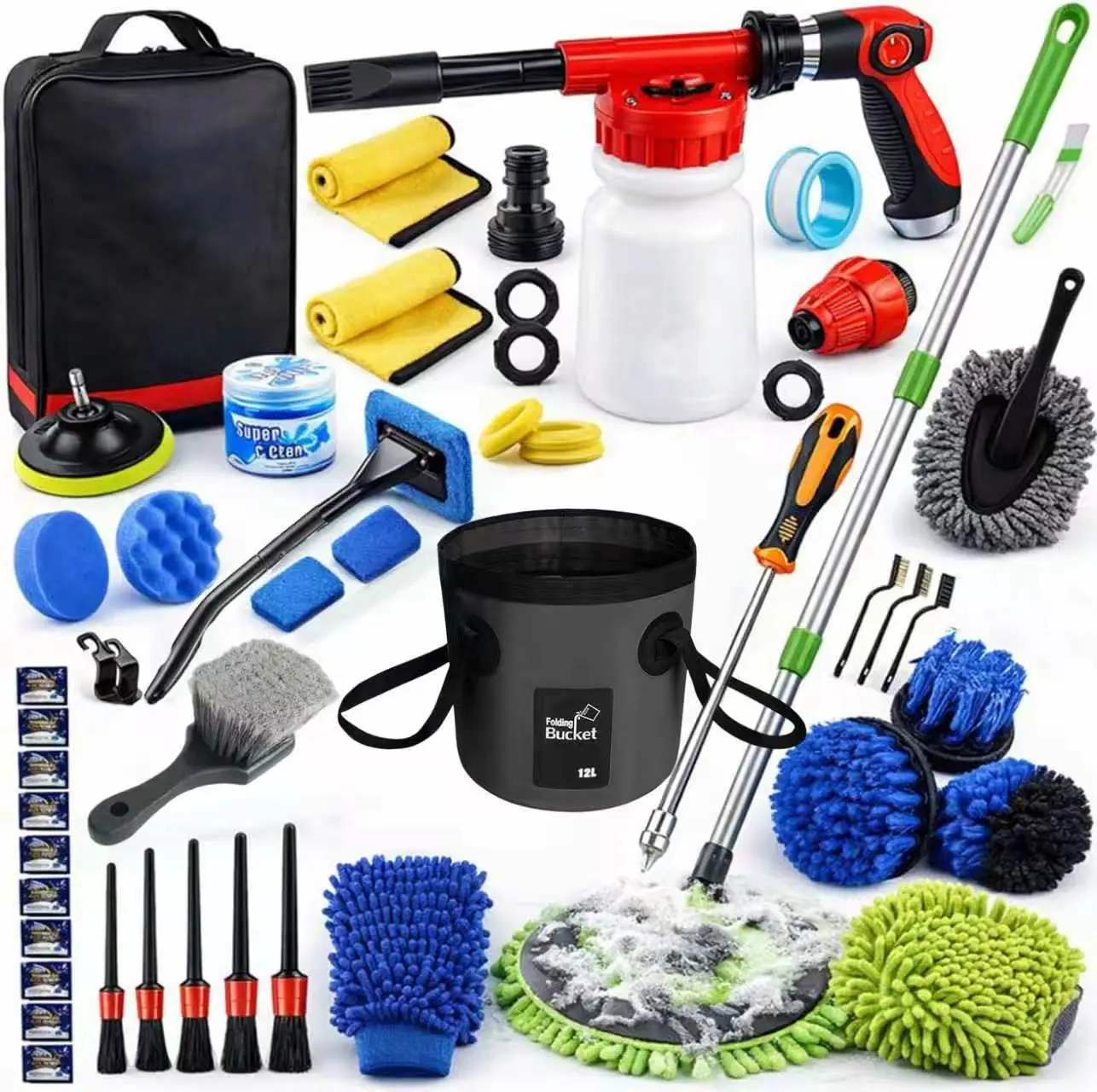62PCS Car Wash Cleaning Kit,Car Wash Brush with Long Handle,Car Detailing Kit with Foam Gun,Car Cleaning Supplies, Car Detailing Kit