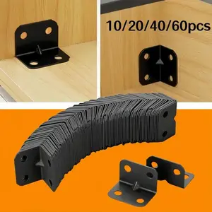 10/20/40/60pcs black corner codes, 4-hole fixed corner brackets, right angle fasteners, for tables, chairs, cabinets, shelves, Sturdy Bracket, Metal Bracket