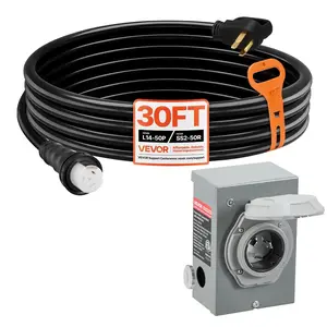 SummerWinsVEVOR 50 Amp Generator Cord and Power Inlet Box, 30FT, 125V/250V STW 6/3+ 8/1 AWG Extension Power Cord, NEMA 14-50P to SS2-50R, Twist Lock Connector, Inlet Box Kit, for Generator to House, ETL Listed, 50Amp Ratingdealsforyoudays