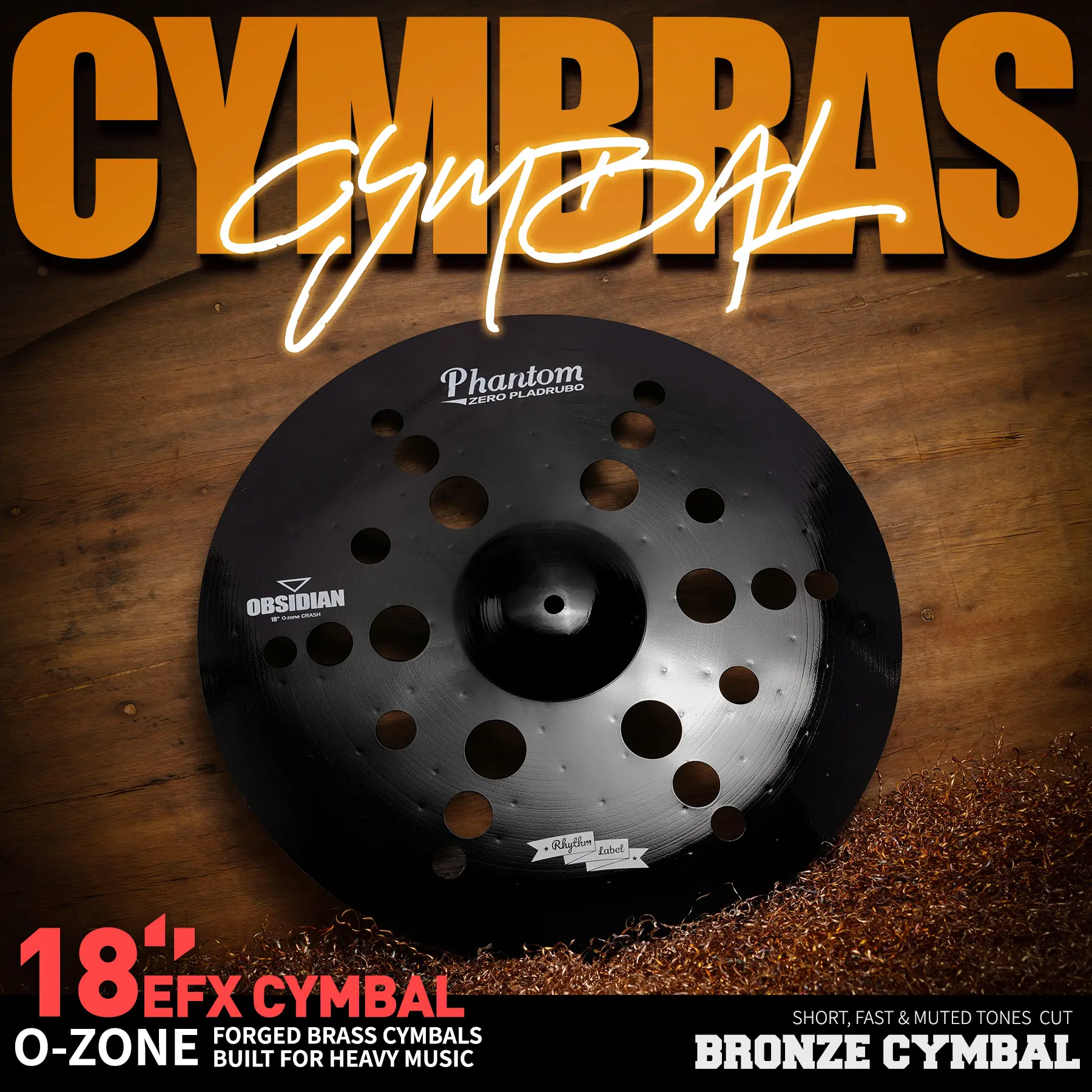 PD 18" Heavy-Duty Metal Effect Cymbal - Black/Golden Professional Drumming & Recording Cymbal with Dynamic Sustain & Attack, Durable Construction for Live Performances, Practice, and Studio Recordings - Ideal for Drummers & Musicians (Compatible wit