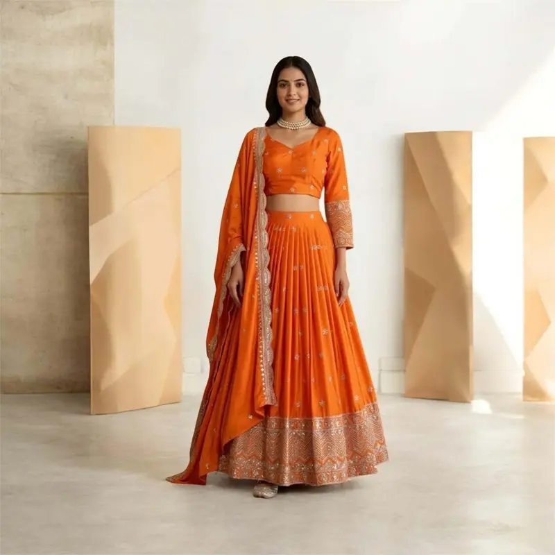 Female Silk Lehnga - Non-Customised, Luxury Silk Satin Fabric, Jari & Sequins Work, Premium Finish & Shine, Clean & Neat Appearance, Ideal for Party & Special Occasions