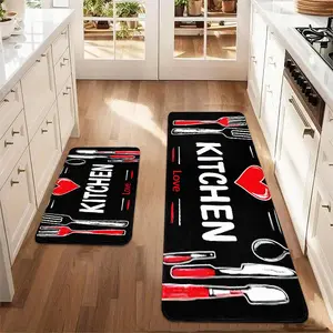 Kitchen Floor Mat, 2 Counts/set Kitchen Themed Pattern Kitchen Rugs, Non-slip Kitchen Mat, Kitchen Runner Rug, Decorative Carpet for Home Kitchen Dining Room