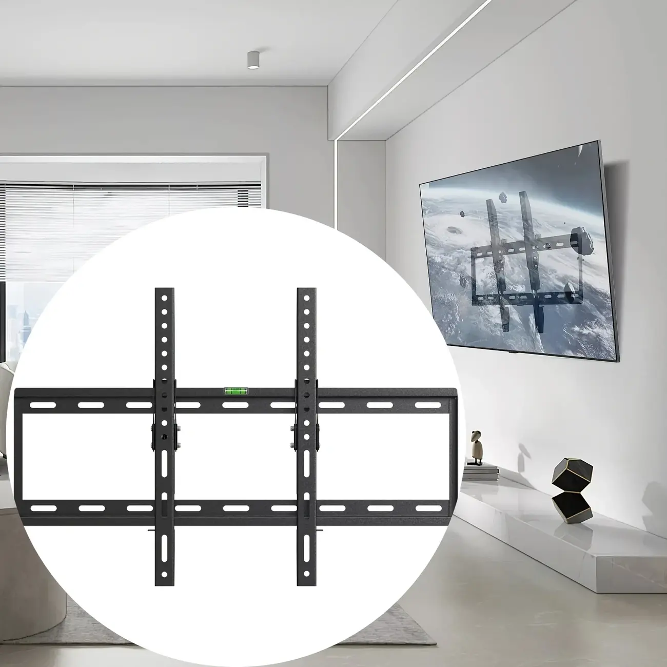 1 PC TV Wall Mount for Most 32-70 Inch TVs Low-Profile Tilt Flat Curved TV Bracket Full-Motion Dual-Arm Design with Quick-Release Lock Holds Up to 165lbs Heavy-Duty Tilt Metal Mount for Home Theater