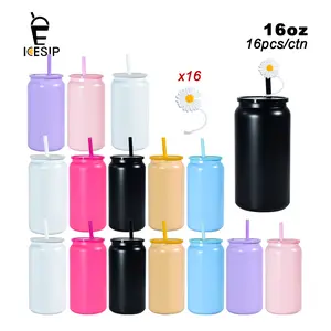 Icesip 16oz sublimation matte color mixed stainless steel 16oz can mason jar 16pcs, UV sticker sublimation PARTY Wedding Gift DIY Tumbler Gift Bottles