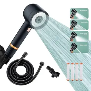 Filtered Handheld Shower Head with Water Softener Filters 5-inch Silicone Nozzle Anti-clog with Hose for Soft Skin Summer Bath Experience massaging filter bead High Pressure Massage Handheld Shower remove chlorine dry itchy  classic  powerful pet bathing
