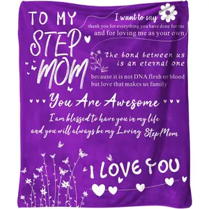 Step Mom Blanket to My Step Moms 50X60 Soft Throw Blanket 310 Grams Purple Throw Gifts for Bonus Moms Meaningful Mother's Day Present Easy Maintenance Designed, Printed on One Side with a Plain White Back, Halloween Thanksgiving Christmas Gift