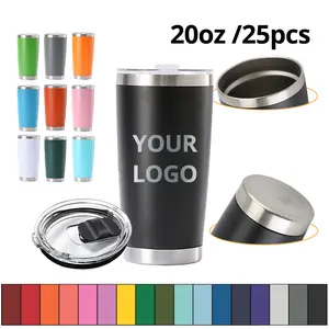 25pack 20oz Stainless Steel Powder-coated Car Water Cups with Plastic Lid+Plastic Straw, 20oz Stainless Steel Double Insulated Tumblers, for Home, Office, Kitchen or Outdoor Travel, Festive Gifts.