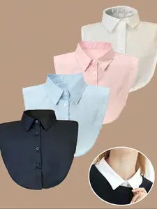 Women's Plain Button Elastic Band Detachable Fake Collar, Casual Regular Tie Width Neck Cover for Daily Wear & Photography Use Accessories