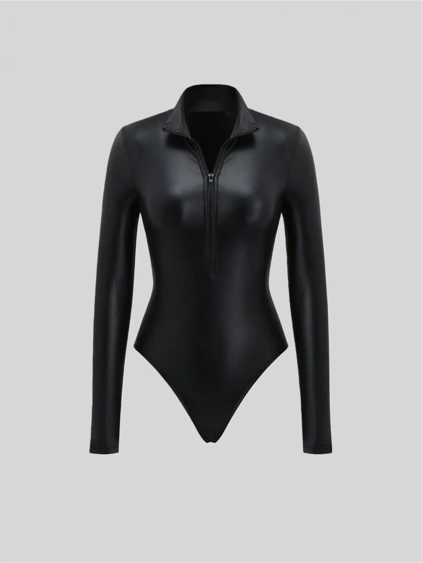 Popular Autumn/Winter Warm PU Leather Long-Sleeved Half-Zip Women's Casual Bodysuit Basic