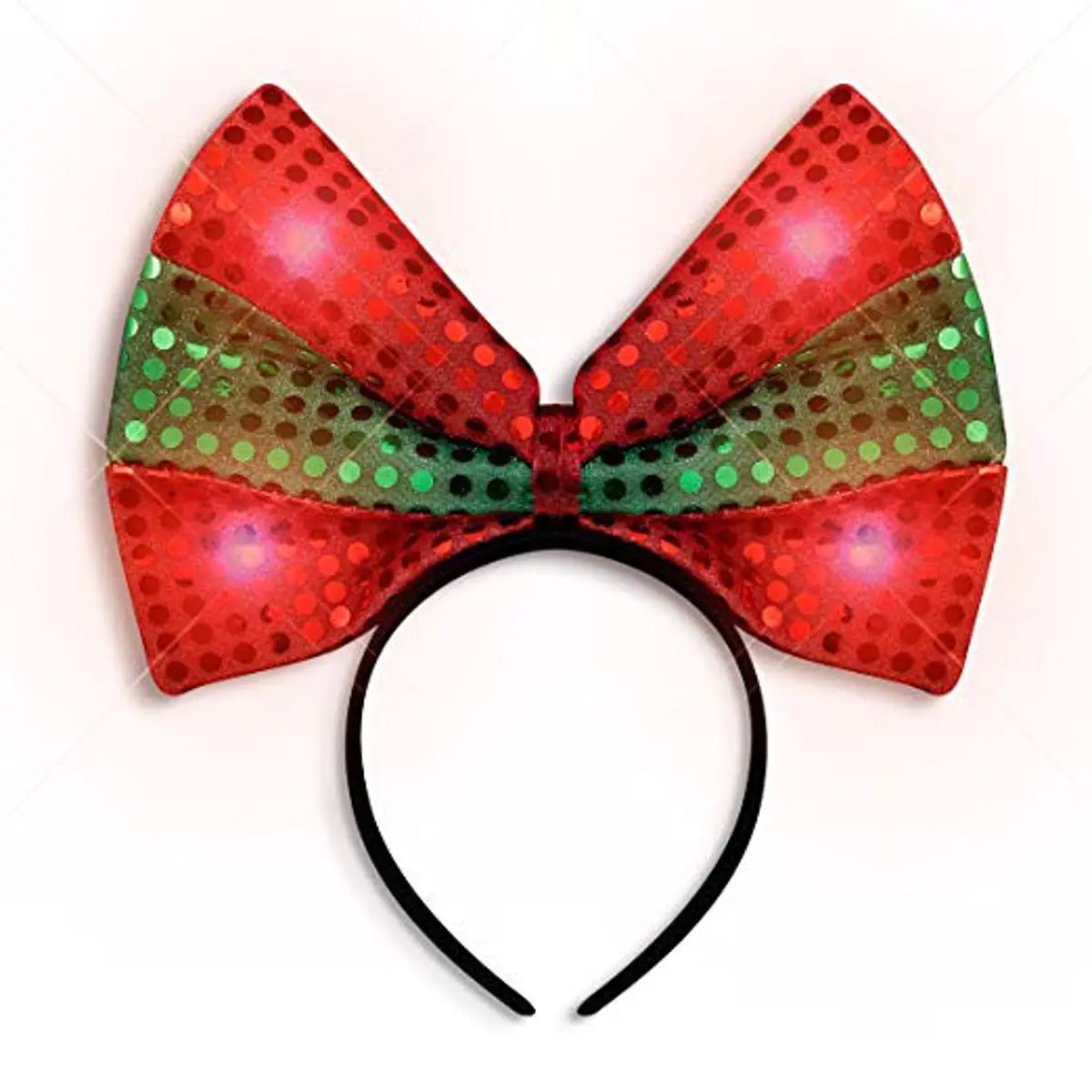 212 MAIN Bow-Shape LED Christmas Headband, Fashion Hair Accessory with Flash Button, 3 Modes, Three Modes