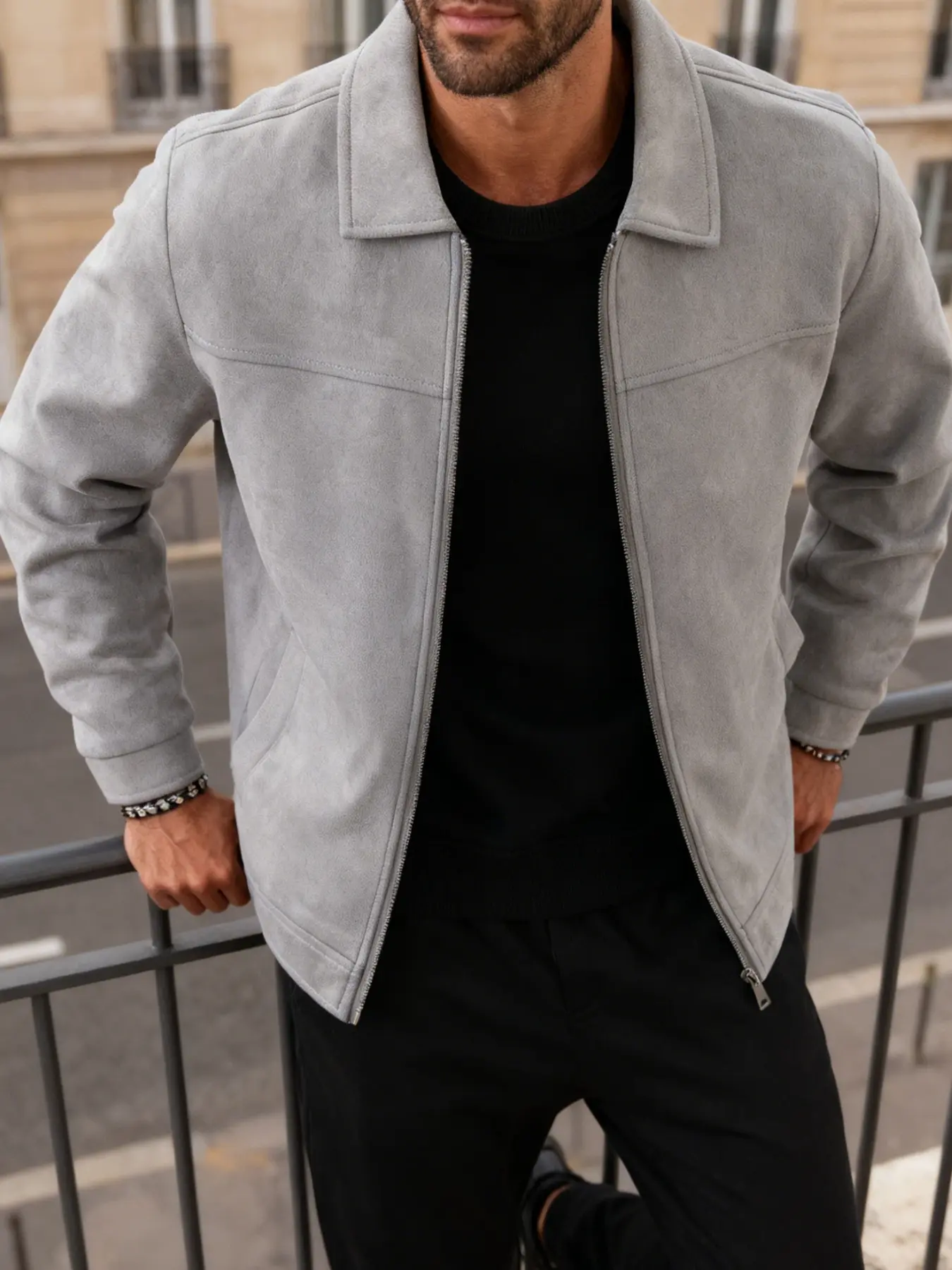 Men's Lightweight Business Lapel Jacket Coats, Long Sleeve, Zip Closure, Faux Suede Fabric, Casual Plain Slim Fit Outerwear, Easy Care