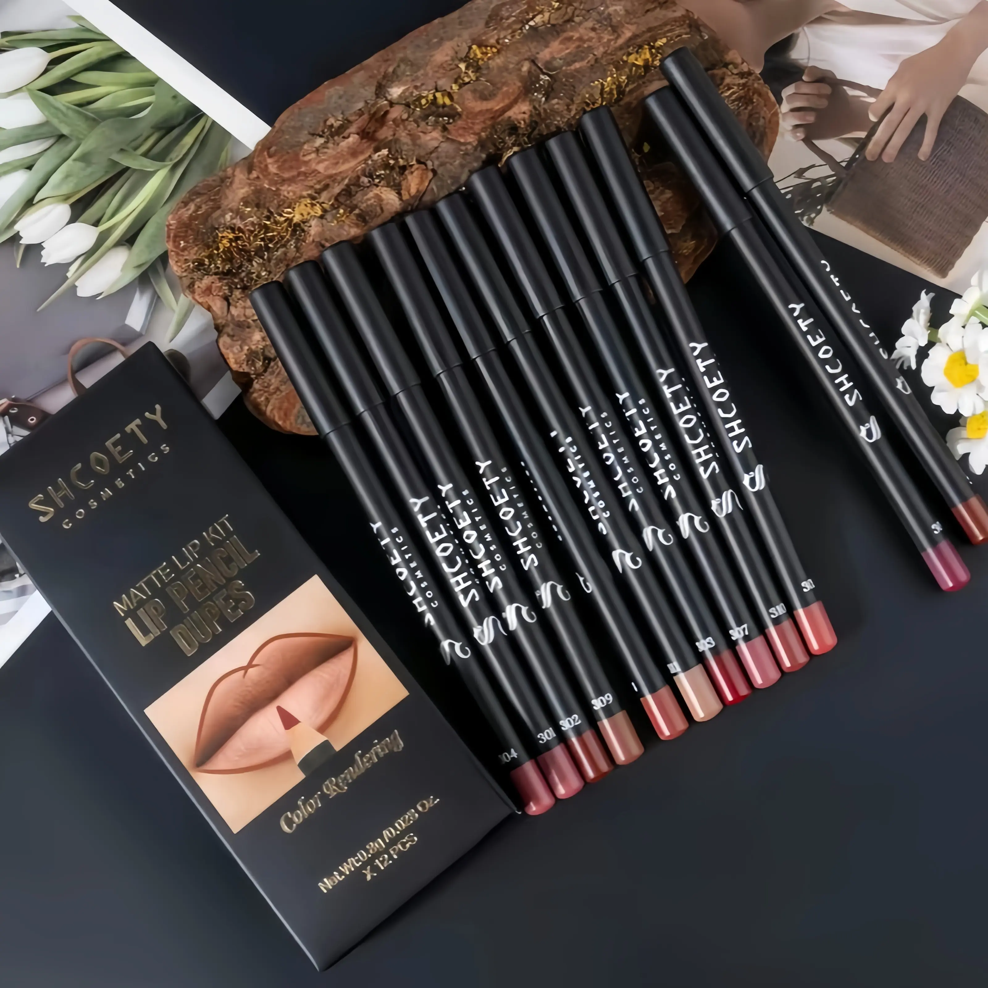 Highly Pigmented Matte Makeup Lip Liner Pencil Set, 12pcs/box Long-Lasting Lip Liners, Lip Definer, Lip Makeup Kit, Cosmetic