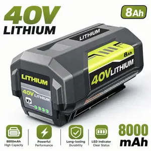 Ryobi 40V 8.0Ah High-Capacity Replacement Battery Pack, Cordless Power Tool Accessory for Extended Runtime