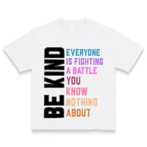 Women'S Inspirational Quote T-Shirt, Crew Neck Short Sleeve Casual Top, Regular Length, All Seasons - "Be Kind" Letter Print Tee Streetwear Printed