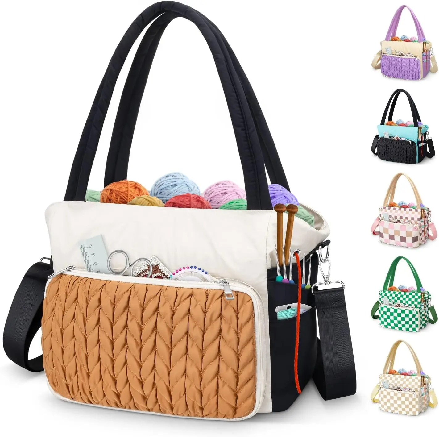 DALINDA Crochet Bag Organizer,Yarn Bag and Tote- Yarn Storage with Multiple Pockets for Crochet Supplies, Knitting Bag for Gifts,Portable & Durable(Brown) Gift