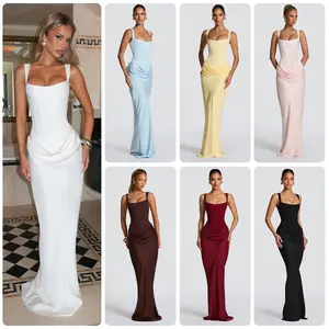 [Oder 10-12days] Elegant Square Neck Bodycon Maxi Dress Women Aesthetic Wedding Guest Outfit Sexy Sculpting Gown 2026 Fashion