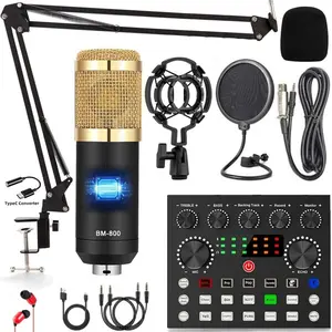Safring Podcast Equipment Bundle, BM800 Podcast usb rechargeable Microphone Bundle with V8s Voice Change#r, Condenser Microphone Recording Studio Package for Podcasting Live Streaming Singing  TikTok YouTube dynamic mic sound card desk clamp  #Summervibes
