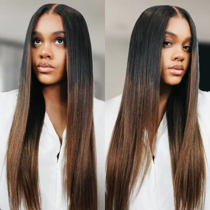 UNICE Human Wig, 180% Density Glueless Ombre Chestnut Brown Yaki Straight Frontlace Glueless Wig - 7x5 Lace Frontal Pre-Cut HD Lace with Pre-Bleached Knots, Beginner Friendly, Glueless Wigs