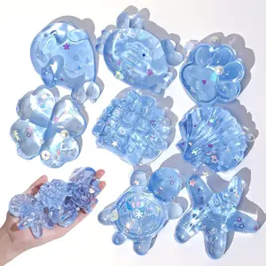 Taba Squishy Ocean Shell Toy, Handmade Clear TPR Conch Squishy with Glitter, Sticky Squeeze Stress Relief Fidget Toy, Kawaii Ocean Aesthetic Desk Decor, Birthday for Kids & Adults
