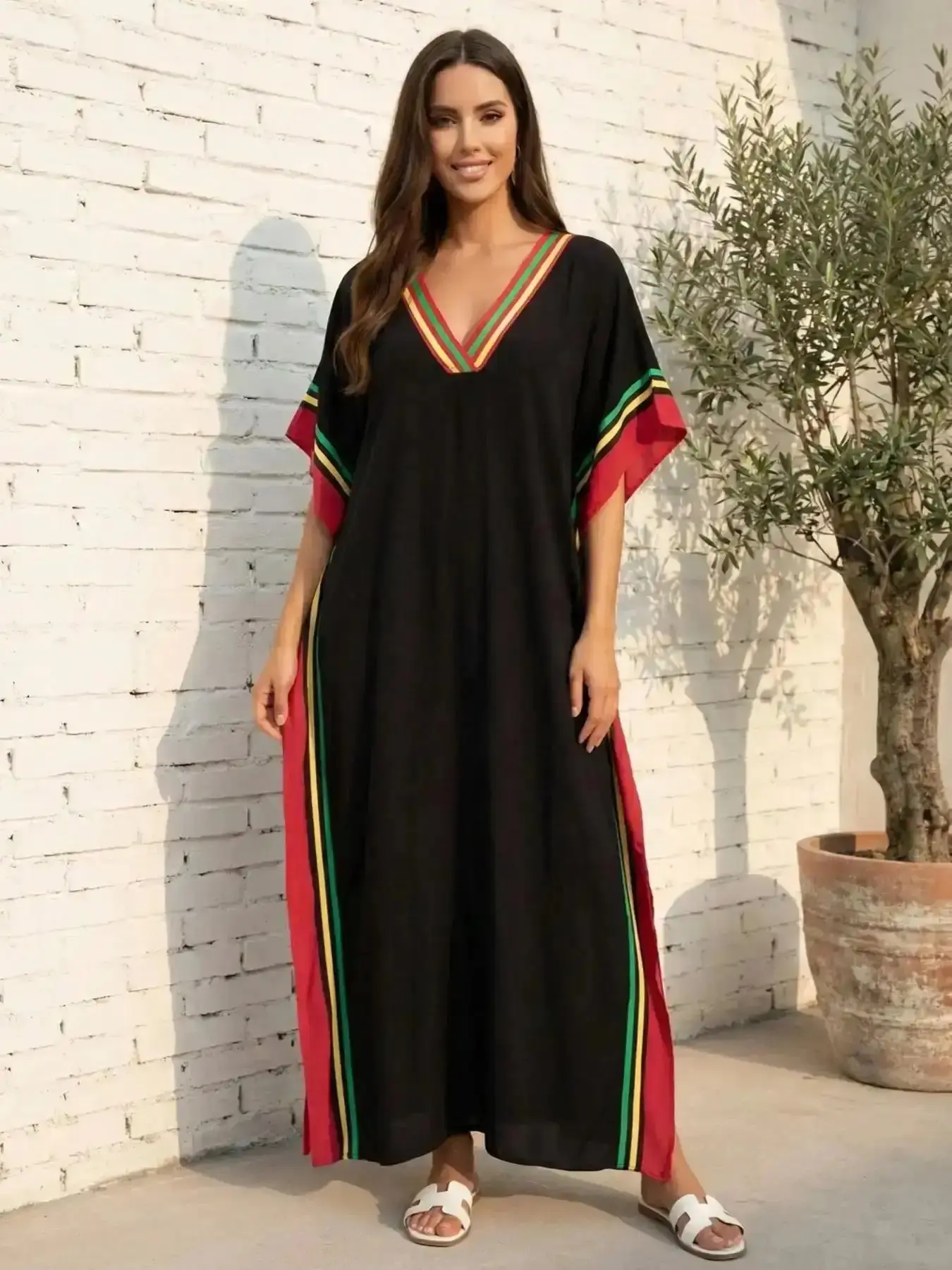 Chic Striped Dress Dress cozy House robe Muumuu Outfits Moo Dress Vacation Relaxed Beach wear Leisure wear Versatile Cover up Daily wear Homewear Boho Casual Dress Q1615, Snuggle Ready, Sleep Comfort, Flowy, Flattering