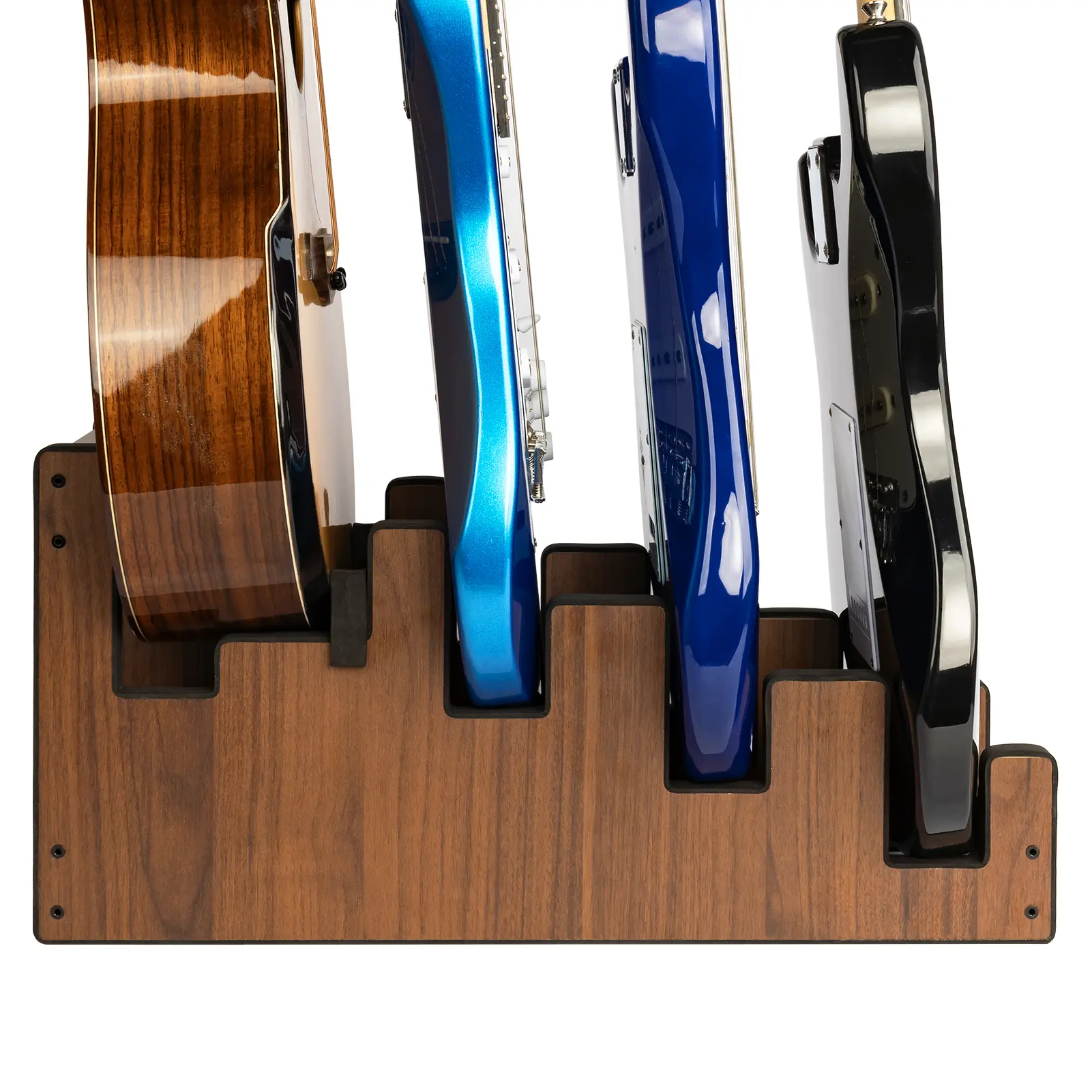 STRICH Wooden Guitar Stand for Multiple Guitars, 4-Holder, Front Display Space-Saving Floor Guitar Rack for Home, Studio, Stage, Walnut Color, GS-5W(For 3 Electric+1 Acoustic)