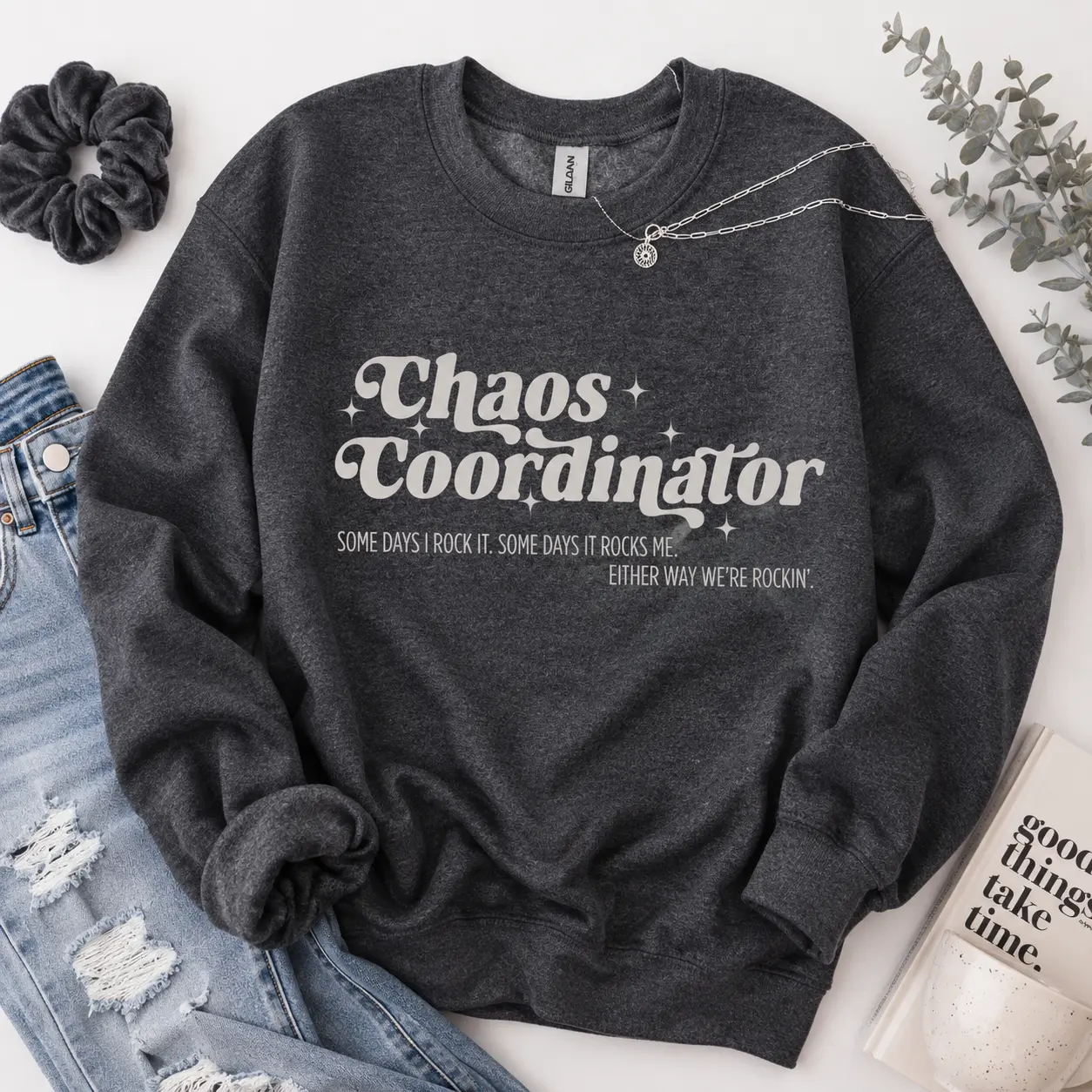 Women's 100% Cotton Casual Crew Neck Graphic Top - Dark Heather Trendy Teacher Clothing, Chaos Coordinator Retro Sweatshirt/Short Sleeve, ESE Special Education Graduation Gift, Medium, Women's Tops, Teacher Clothes