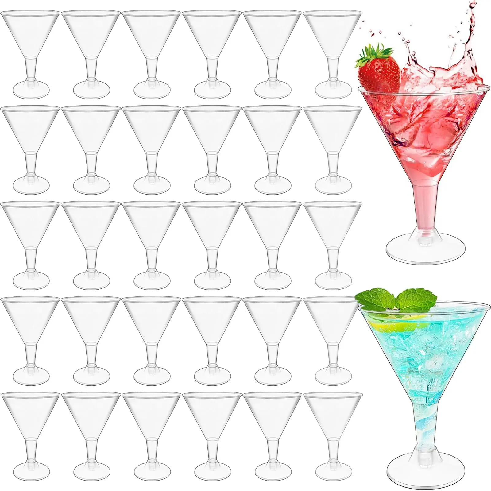 50 Pack Plastic Martini Glasses 7 Oz Clear Disposable Cocktail Cups Reusable Tall Stemmed Wine Shooter For Party Champagne Margarita