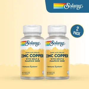 Solaray Zinc Copper VegCaps 2-Pack Bundle for Adults – 50 mg Zinc Supplement with Copper & Iodine for Immune, Heart & Thyroid Support