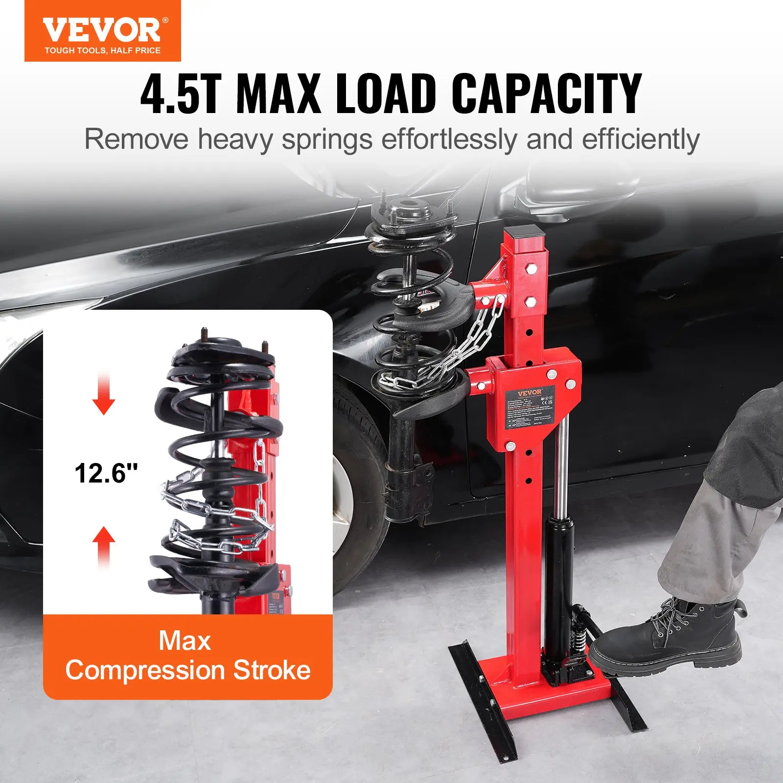 【summerfinds】VEVOR Strut Spring Compressor, 4.5 Ton/9920 LBS Hydraulic Jack Capacity, 1 Ton Rated Compression Force, Auto Strut Coil Spring Compressor Tool, Hydraulic Spring Compressor for Strut Spring Removing