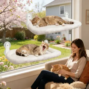 Foldable Cat Window Seat with Nest – Strong Metal Frame, 4 Suction Cups & Removable Cover, Space-Saving Cat Hammock for Lounging & Sunbathing
