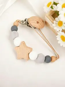 Cute Pacifier Clip & Chain Set, Perfect Gift for Friends, Comfortable Wooden Chain, Holiday Birthday New Year Gifts, Unique Present Idea, Baby Shower