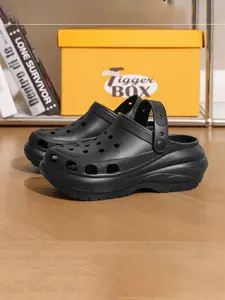 Women's White Thick-Sole Clogs, EVA Platform Slip-On Sandals with Adjustable Strap, Non-Slip Breathable Garden & Beach Shoes