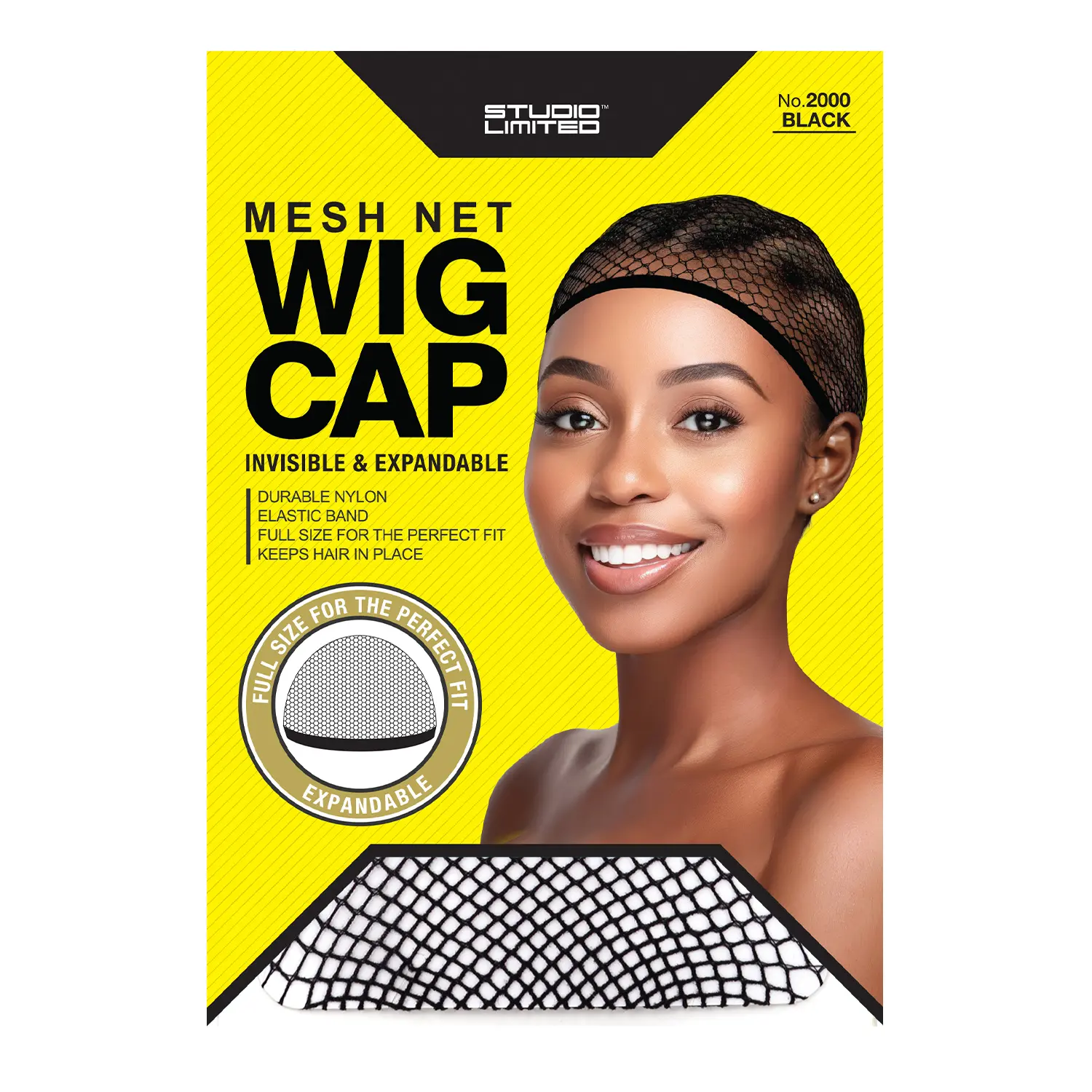Studio Limited Mesh Grid Wig Cap - Black Nylon Fabric, Expandable Band, Invisible Fit, Elastic, Cap Form, Hair-Holding Accessory for Wigs & Hair Extensions