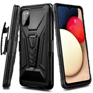 Rome Tech Samsung Galaxy A03s Dual-Layer Holster Case with Kickstand - Shockproof Protective Cover & Foldable Clip for Enhanced Grip and Viewing